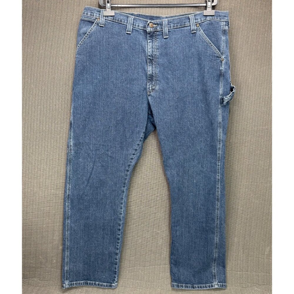 Wrangler Mens Size 44x32 Blue Denim Carpenter Jeans Relaxed Fit Workwear